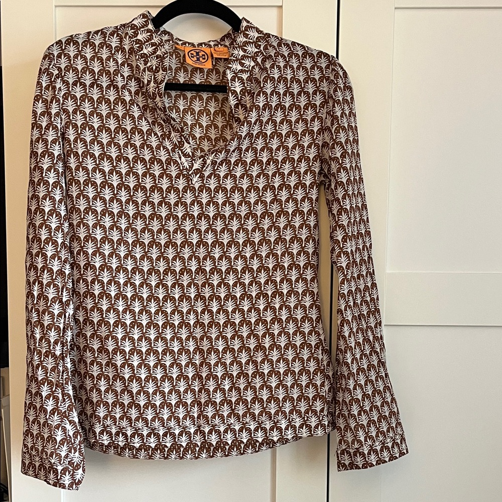 3 for $100! Tory Burch Brown and White Patterned Tunic